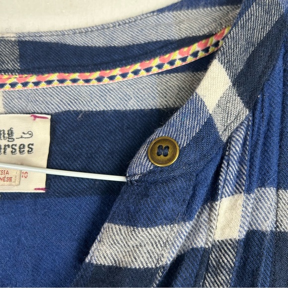 Anthropologie | HOLDING HORSES button up roll tab fringe hem blue plaid country - Picture 10 of 16